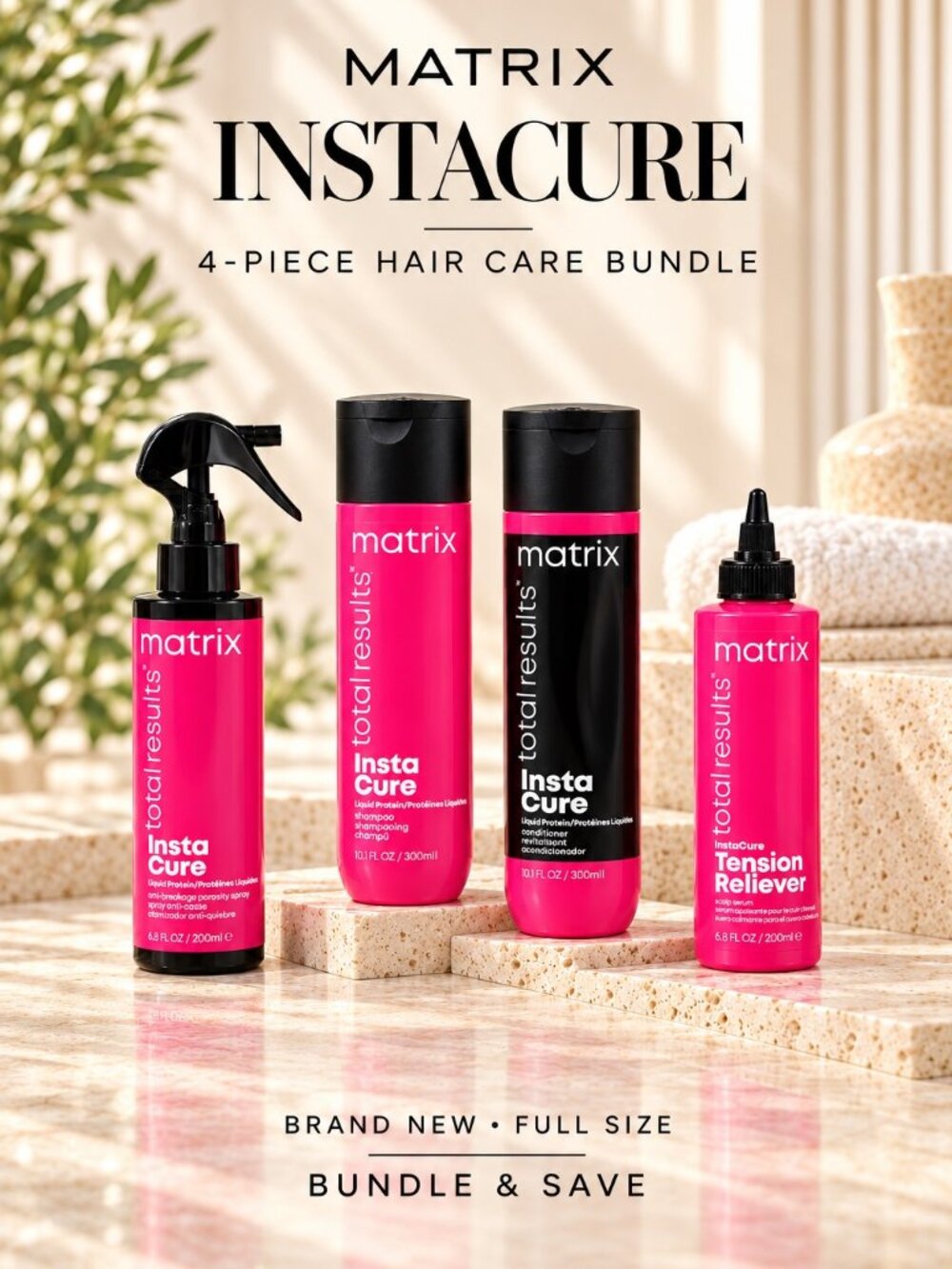 Matrix InstaCure 4-Piece Hair Care Bundle Shampoo Conditioner Spray Serum NEW